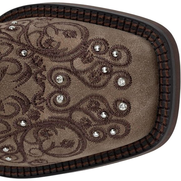 SheSole Womens Brown Fashion Rhinestone Mid Calf Faux Square Toe Cowgirl Boots - Picture 3 of 7